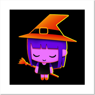 Little Witch Halloween Retro Colorful Kids Posters and Art